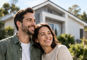 A couple outside their Australian home